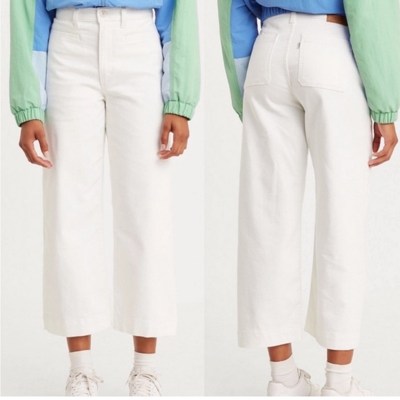 Levi's Denim - Levi's Ribcage Wide Leg Cropped Jeans White Size 26